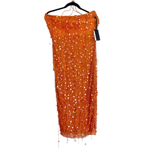 H:ours Sequin Embellishments Jimena Midi Dress Orange Women's Size Small NWT - Picture 4 of 13